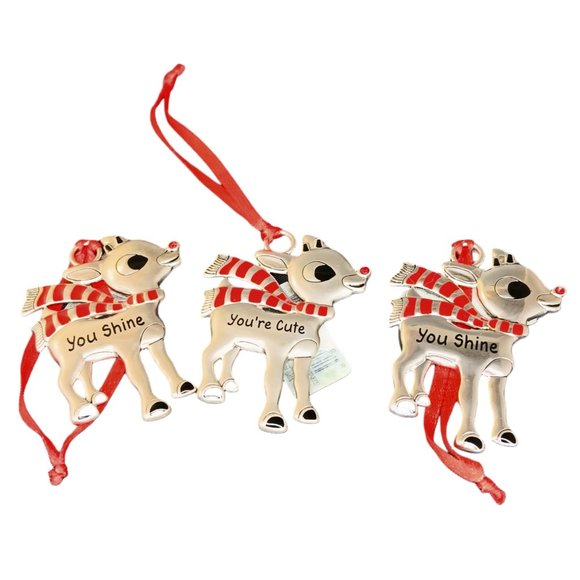 Set of Three Rudolph Reindeer Christmas Ornaments Silver - Picture 1 of 3